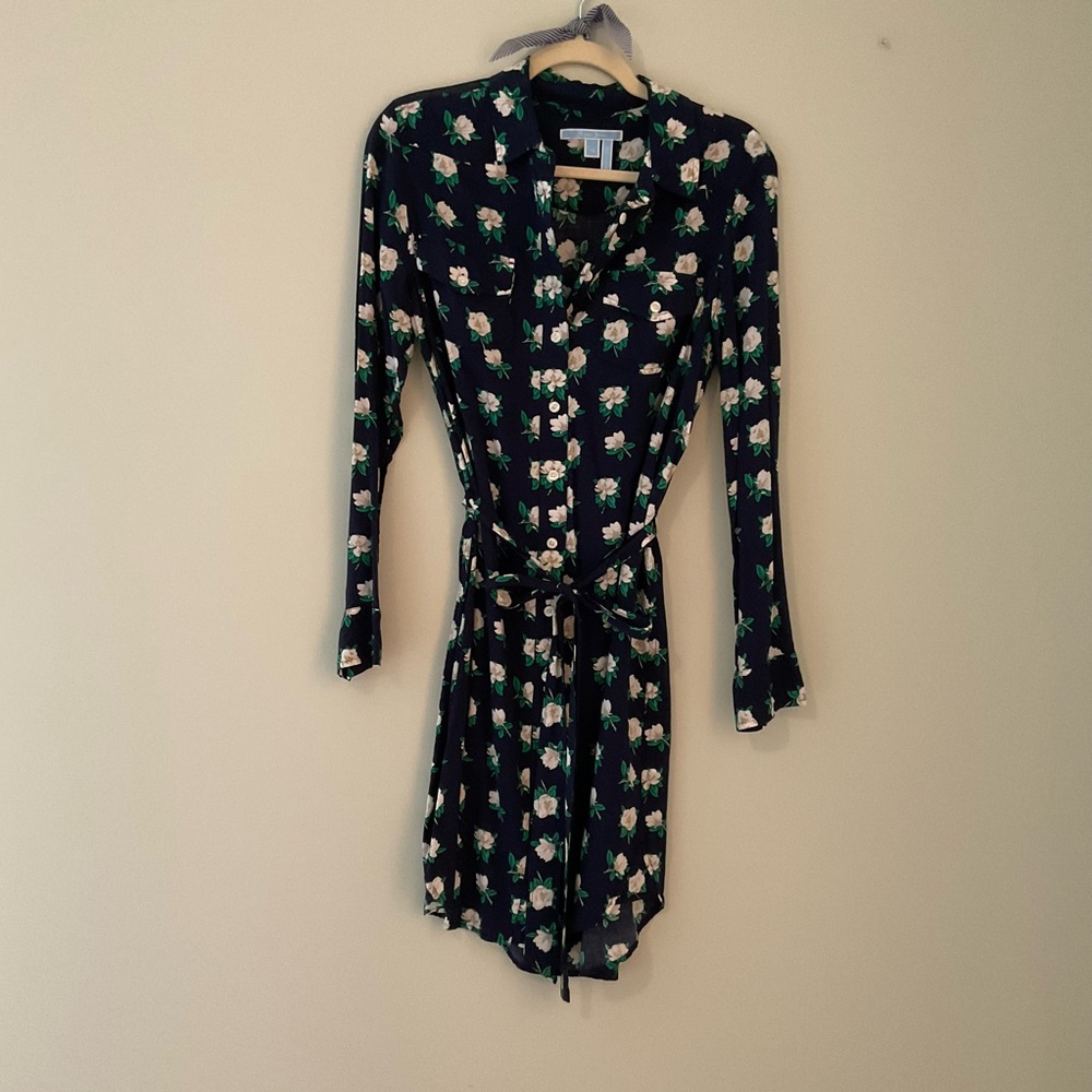 Draper James Button-Front Navy Magnolia Women's Dress with Tie Waist